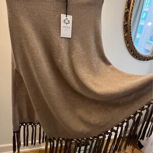 Italian Cashmere Poncho Cape – Genuine Suede Fringe – Luxury Wrap Shawl – NWT